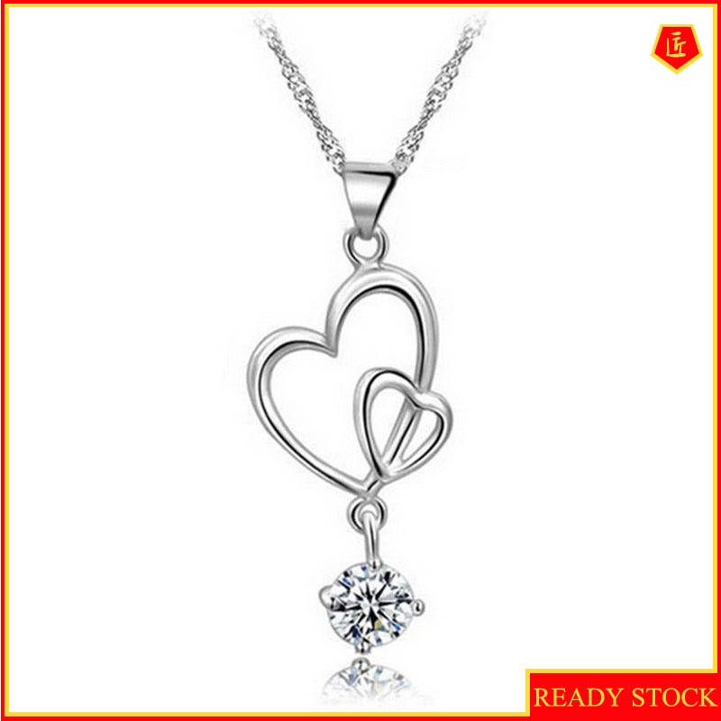 [Ready Stock]Women's Necklace Korean Fashion Silver Heart-Shaped Pendant