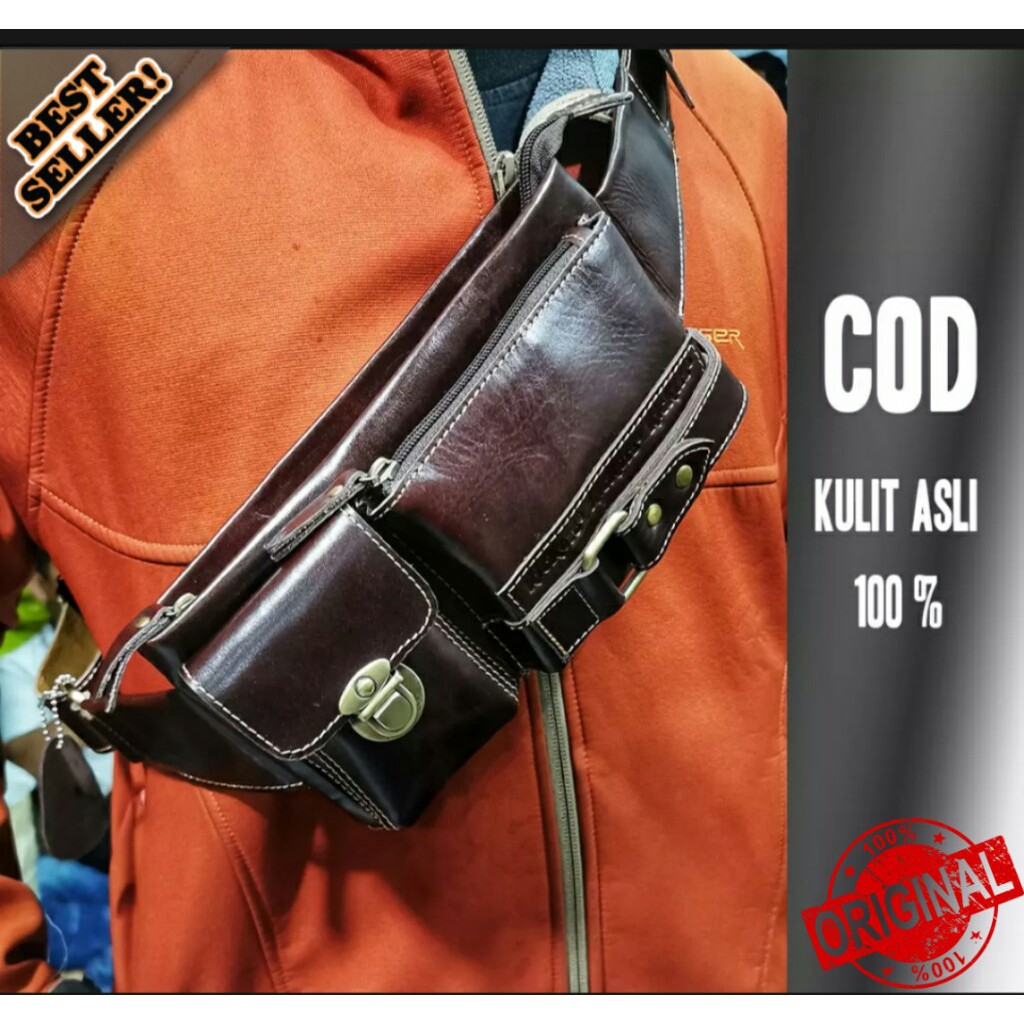WaistBag Kulit Pria Original Kickers 100% Kulit Sapi Asli