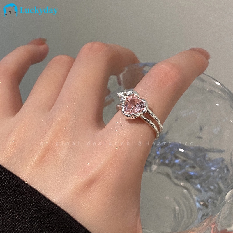 YEEZII Cincin Silver Adjustable Hias Kristal Pink Untuk Wanita