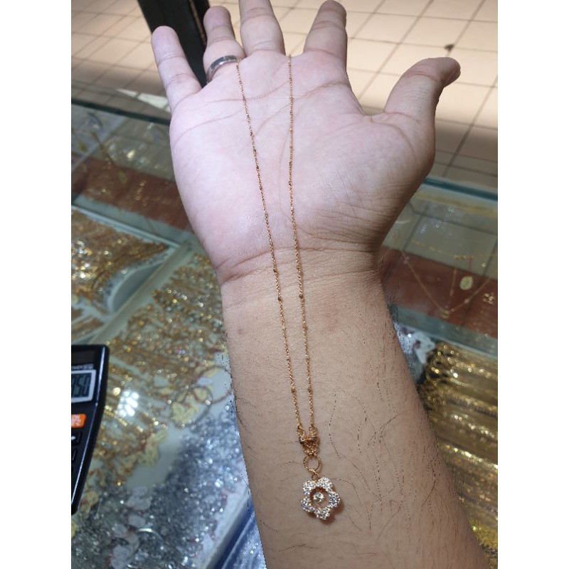 kalung emas 420 fashion jedar berliontin bundar kembang