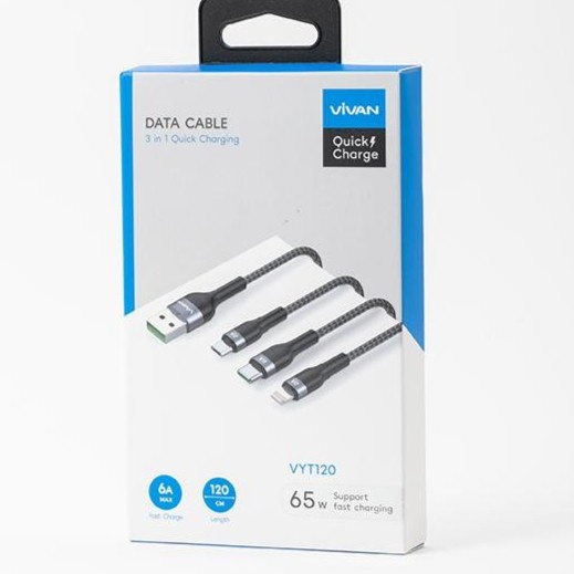 Kabel Data 3 in 1 Fast Charging 6A Micro USB - VIVAN VYT120