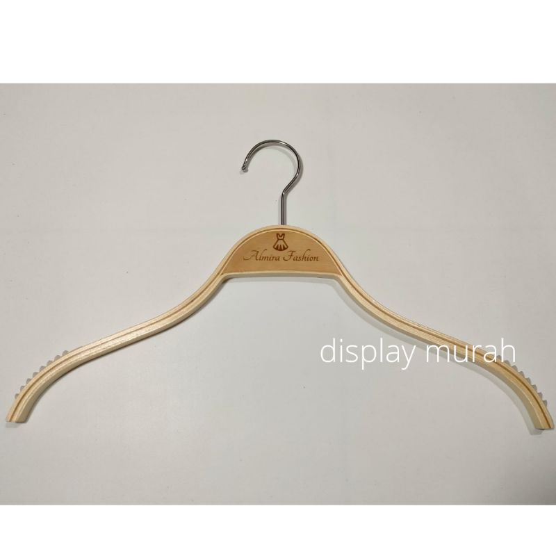 Hanger kayu karet samping Anti Slip Premium Gantungan Baju Dewasa Hanger Dewasa Hanger Kayu Laser Logo Grafir-BH