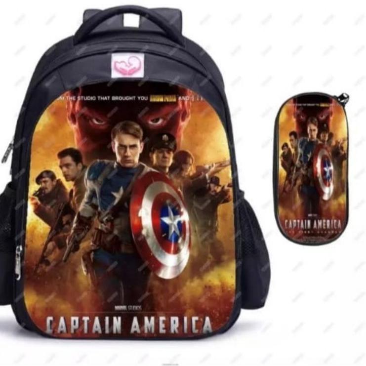 Sangat Nyaman.. Tas Ransel Sekolah Anak SD TK Paud Laki Laki Karakter Avenger Marvel Captain Amerika
