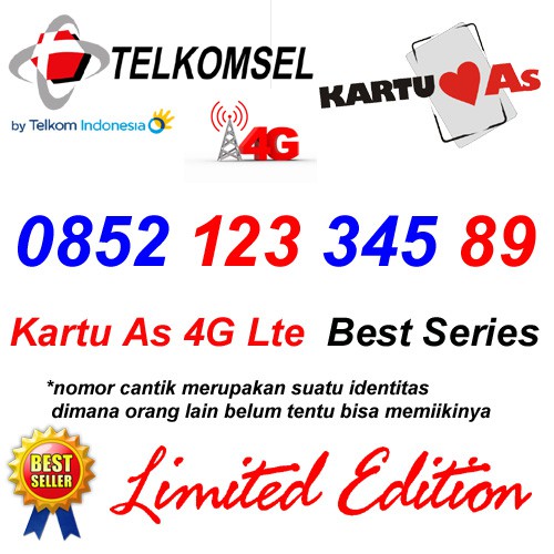 Telkomsel As 4G Lte 0852 123 345 89 Kartu Perdana Nomor Cantik