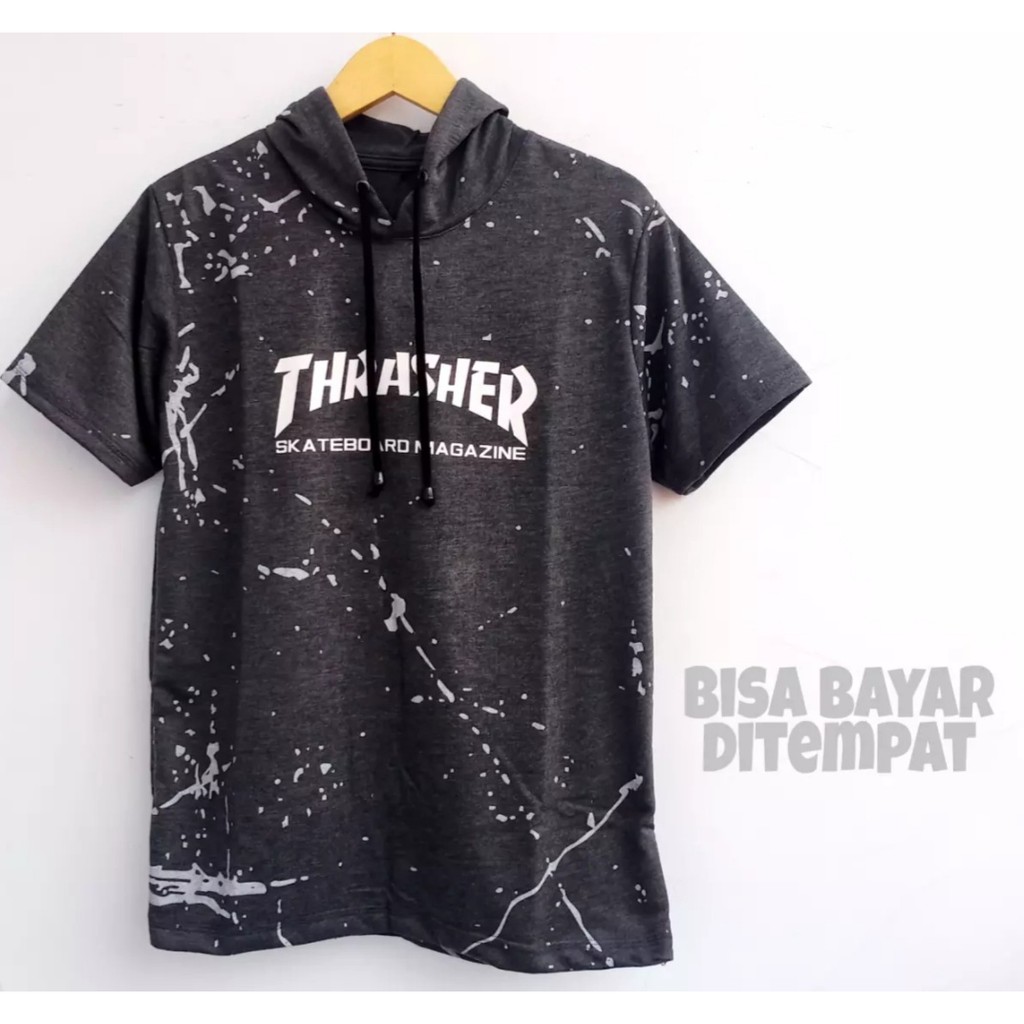 Kaos Hoodie Lengan Pendek Pria / Baju Kupluk Pria / Kaos Bertopi Lengan Pendek / Kaos Pria Terbaru