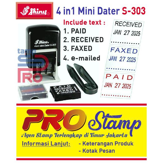 

Stempel Tanggal / Dater Otomatis Shiny S303 4in1 ( Mini Dater Stamp )