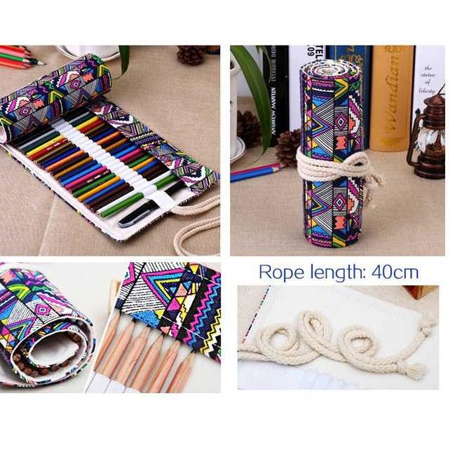 

♪ Bohemian Tas Pensil Gulung Canvas 48 Slot 20 x 56cm - EN-71 ✫