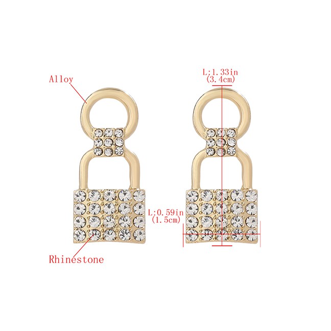 LRC Anting Tusuk Fashion Love Lock Alloy Diamond Earrings K04319