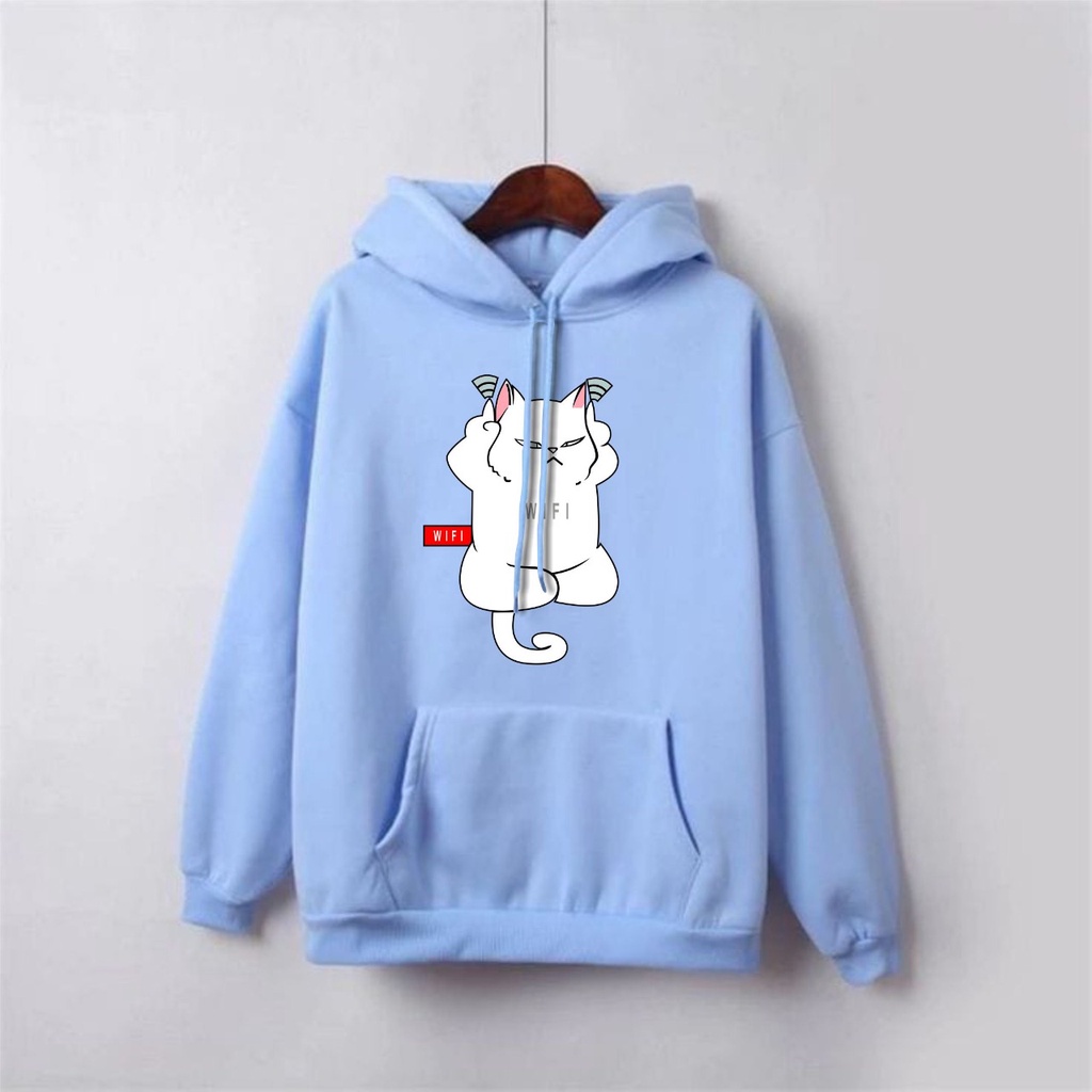 SWEATER HOODIE CAT WIFI PRIA/WANITA FLEECE