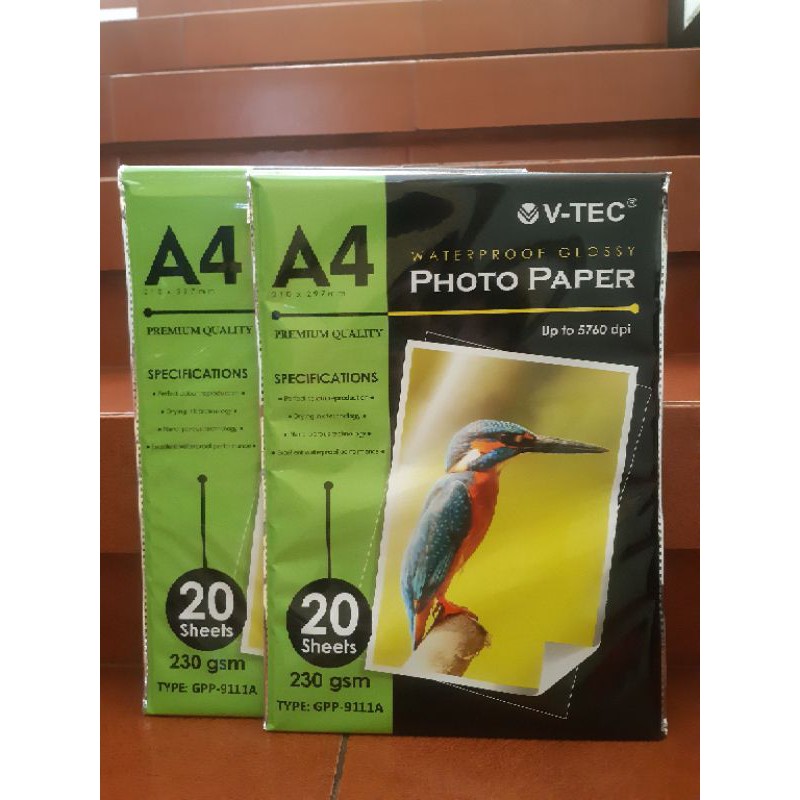 Kertas Foto A4 Glossy V Tec Waterproof Photo Paper Vtec 230 Gsm Tahan