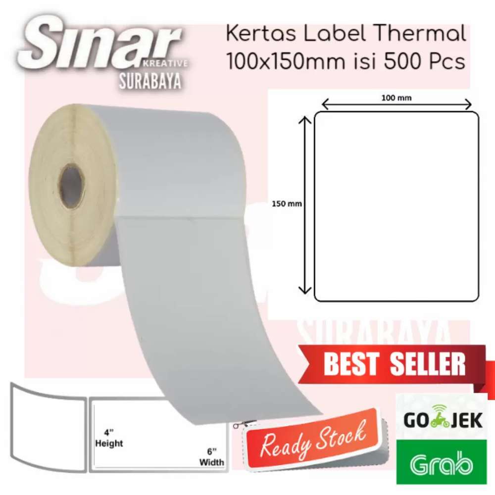 Kertas Thermal bulat Ukuran 100x150 isi 500 Kertas untuk Print Barcode pesanan Thermal Print