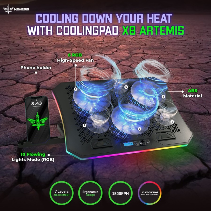 Coolingpad Cooling pad NYK Nemesis RGB X8 Artemis with Phone Holder