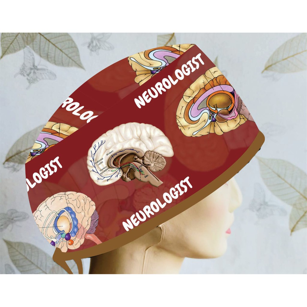 TOPI MEDIS / SCRUB HAT/ HEADCAP MOTIF NEUROLOGIST MERAH