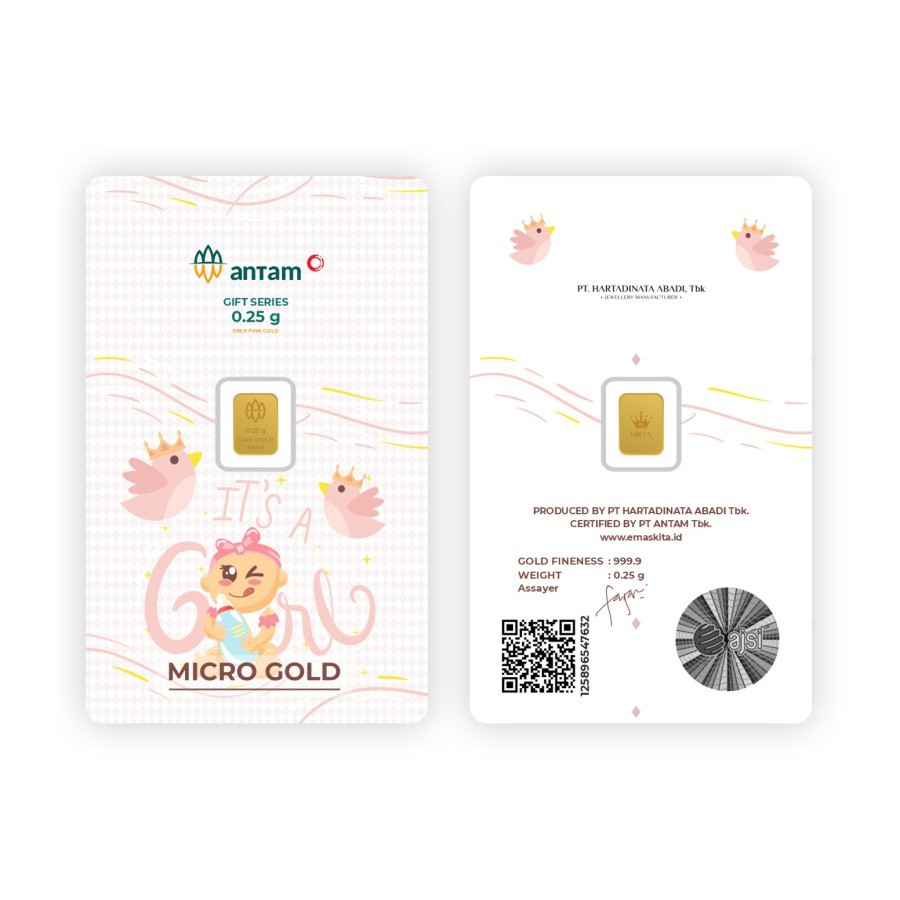 Logam Mulia Microgold ANTAM x Hartadinata Abadi 0.25 gram 0,25 LM emaskita Mini Gold Emas 24K-Baby Girl Bird