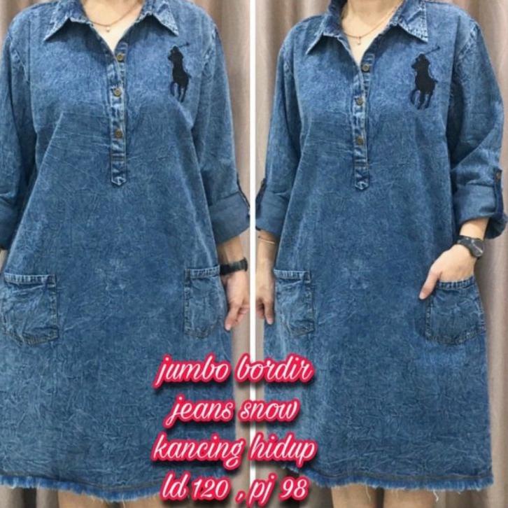 Tren Kekinian.. Tunik Jeans Wanita Dewasa Terbaru 2022 Kekinian Import Harga Murah Model Jumbo Bordi