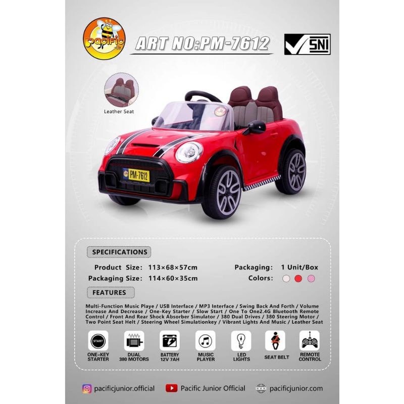 MAINAN MOBIL AKI ANAK MINI COOPER PM7612 PM7612 PM 7612 PM 7612+ BAN KARET