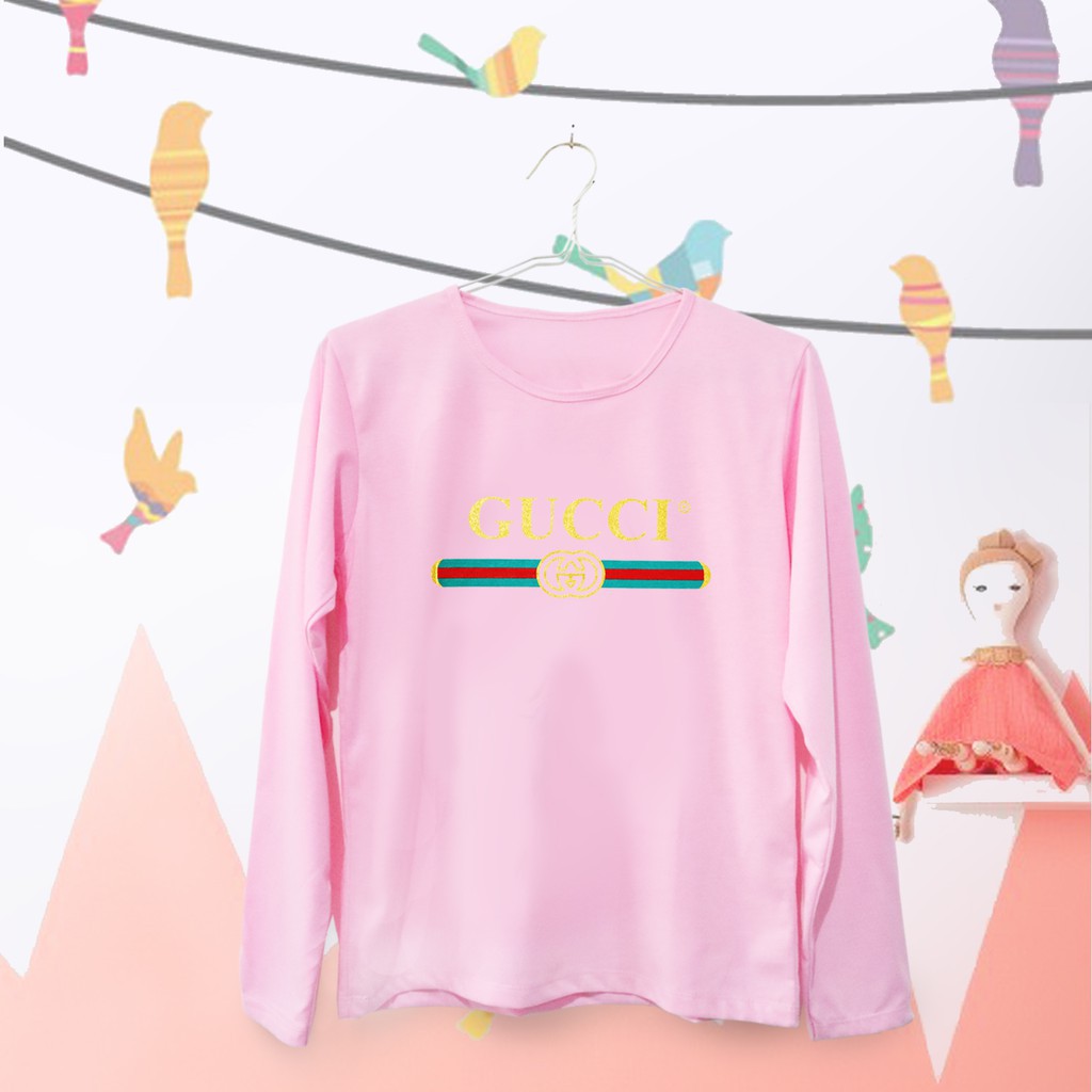 Kaos Gambar BRI Kaos SA Kaos Wanita Lengan Panjang GUCCI Warna Pink Kaos Distro