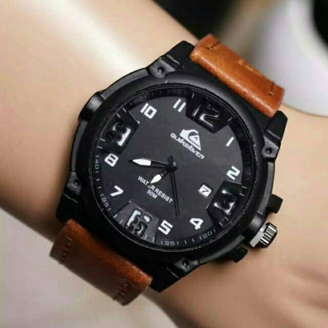 Terima Cod)Jam Tangan Pria QS Tanggal Aktif Kecil(Strap Kulit)Dikirim Dari Jakarta)