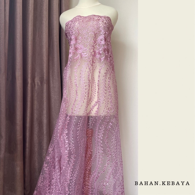 Bahan Kebaya Brukat Brokat Premium Tule Bordir Gloria Luxury Warna Pinkish Ungu Lilac