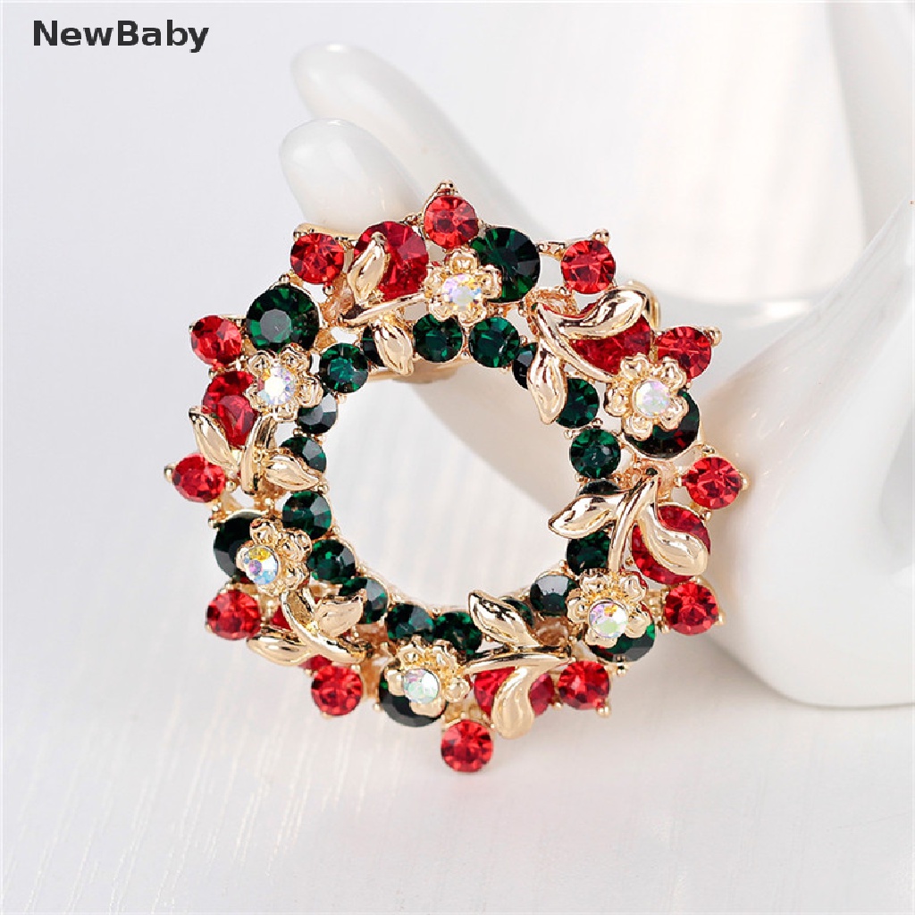 Newbaby Bros Pin Bentuk Garland Bulat Motif Natal Aksen Kristal Imitasi Untuk Wanita