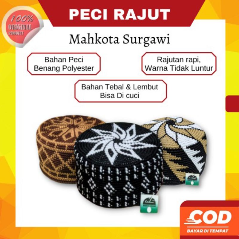 PECI RAJUT YAMAN KOPYAH KOPIAH SONGKOK MAHKOTA SURGAWI NO 08 DEWASA REMAJA ANAK-ANAK LAKI LAKI PRIA 