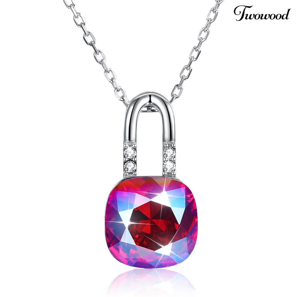 Twowood SILVERHOO 925 Silver Female Clavicle Necklace Exquisite Faux Crystal Lock Pendant Necklace for Party