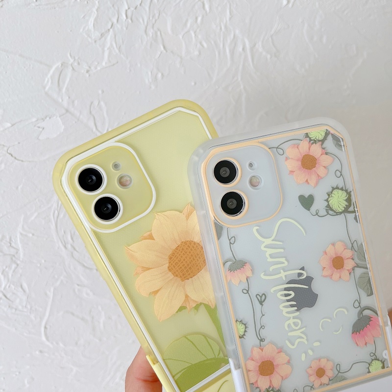 Casing iPhone 11 12 13 Pro MAX X XR XS MAX 7 8 Plus Motif Bunga Matahari Tahan Jatuh