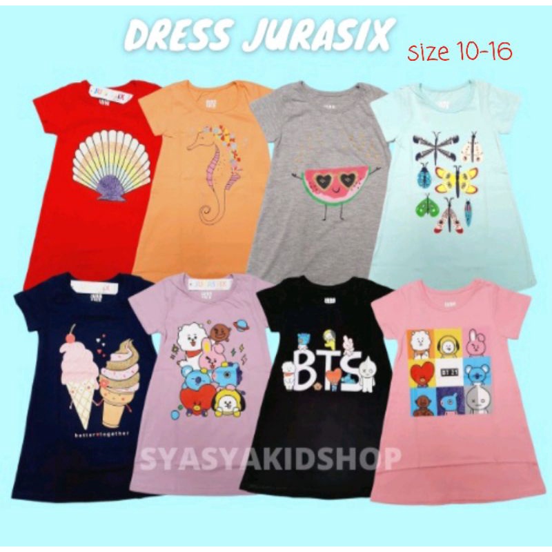 00163 Dress Jurasix | Dress Anak Perempuan | Dress Murah Ukuran 10-16 Usia 8-11 Tahun