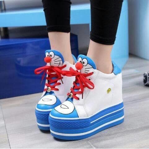 Sepatu Boots Wedges Cewek Docmart Kulit Casual Santai Murah  MT543  s Doraemon Pb37 - Biru, 39