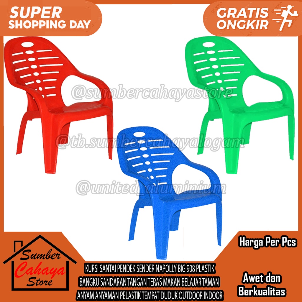 KURSI SANTAI PENDEK SENDER NAPOLLY BIG 908 PLASTIK BANGKU SANDARAN TANGAN TERAS MAKAN BELAJAR TAMAN 
