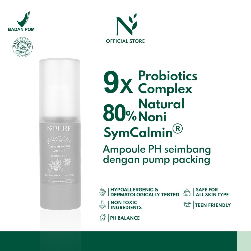NPURE Noni Probiotics Series - Comfort Me Moisturizer / Cleans Me Face Wash / Balance Me Fine Toner / Calm Me Down Ampoule Original BPOM