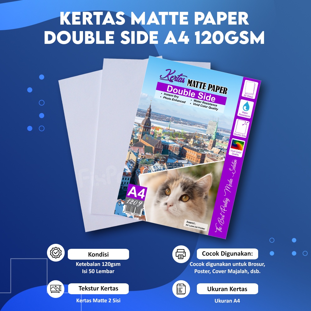 Kertas Matte Paper Double Side A4 150gsm,  Printer A4 1pack / 50pcs