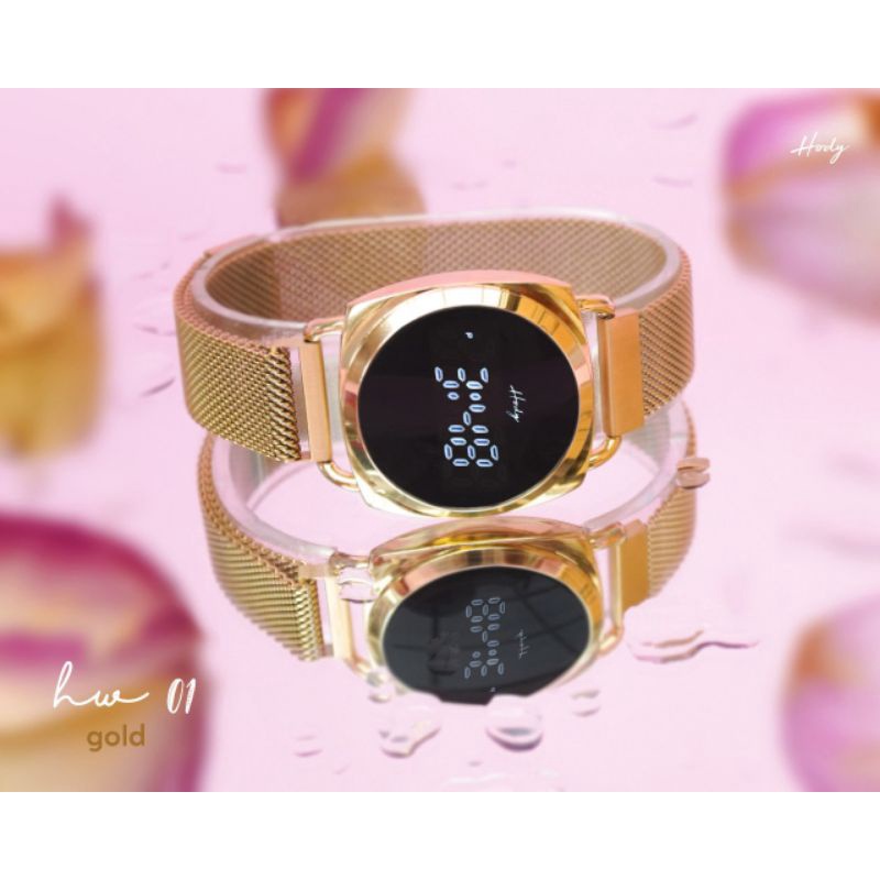 Ready Hody Watch HW-01 Garansi Original Digital Jam Tangan Hody Digital Touch Screen Magnetic Bukcle Tali Rantai Pasir Jam Tangan LED Jam Tangan Wanita TERLARIS BEST SELLER Jam Tangan Pria Universal HW 02-Gold