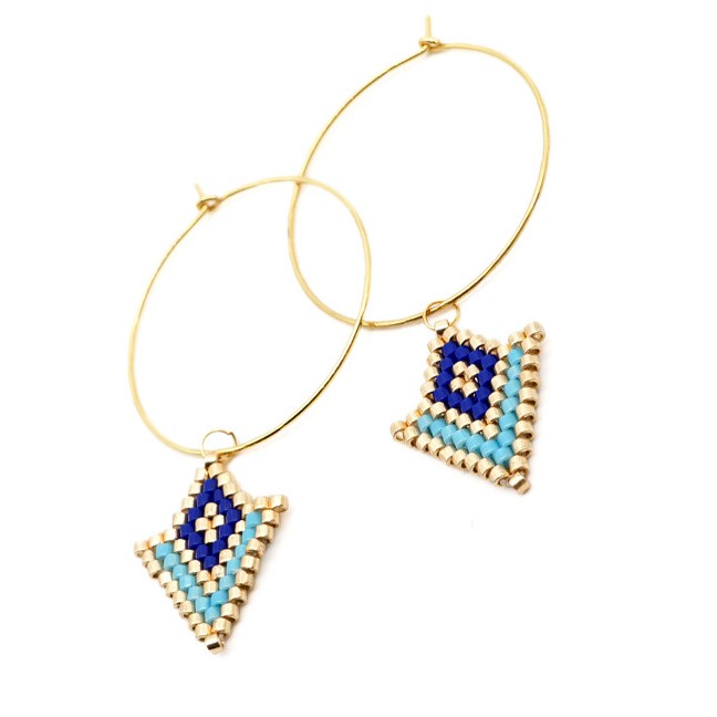 LRC Anting Tusuk Fashion Gold Rice Beads Woven Geometric Pattern Earrings F64119