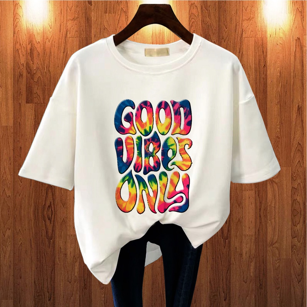 CALVIERO SHOP - BAJU KAOS WANITA DEWASA PRINT CASUAL GOOD VIBES ONLY