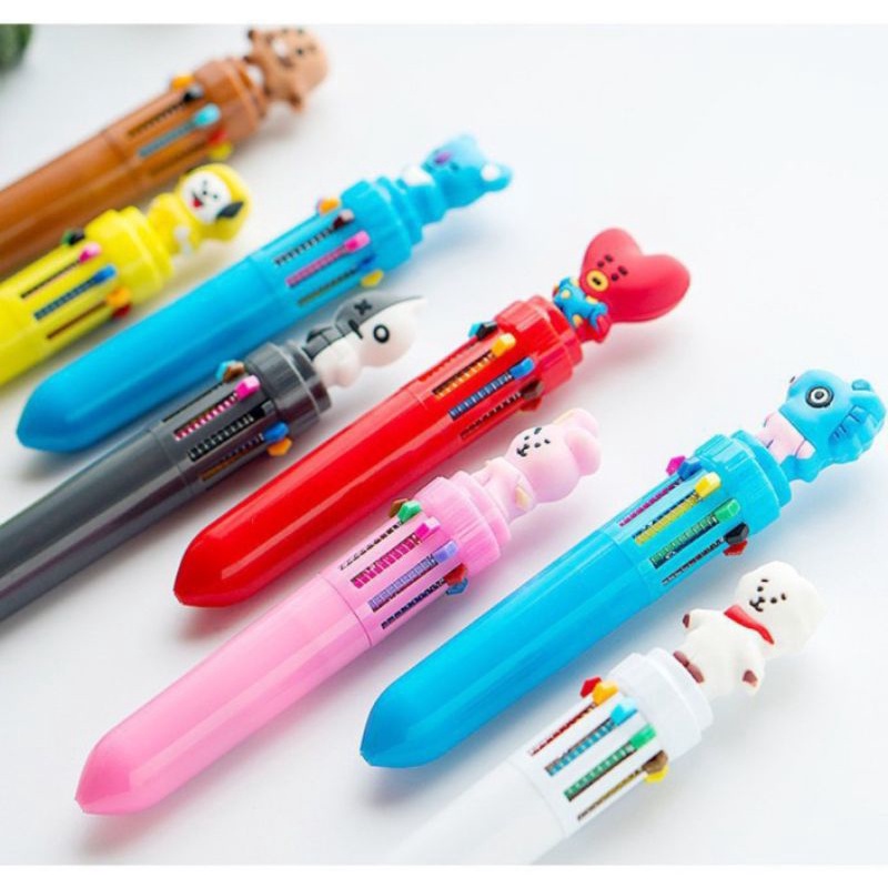 Bulpoin Bulpen BTS Pena BTS Bangtan Boys 10 Warna ARMY KPOP Cartoon Black Ink Gel Pen Warna Warni Rainbrow Import Murah