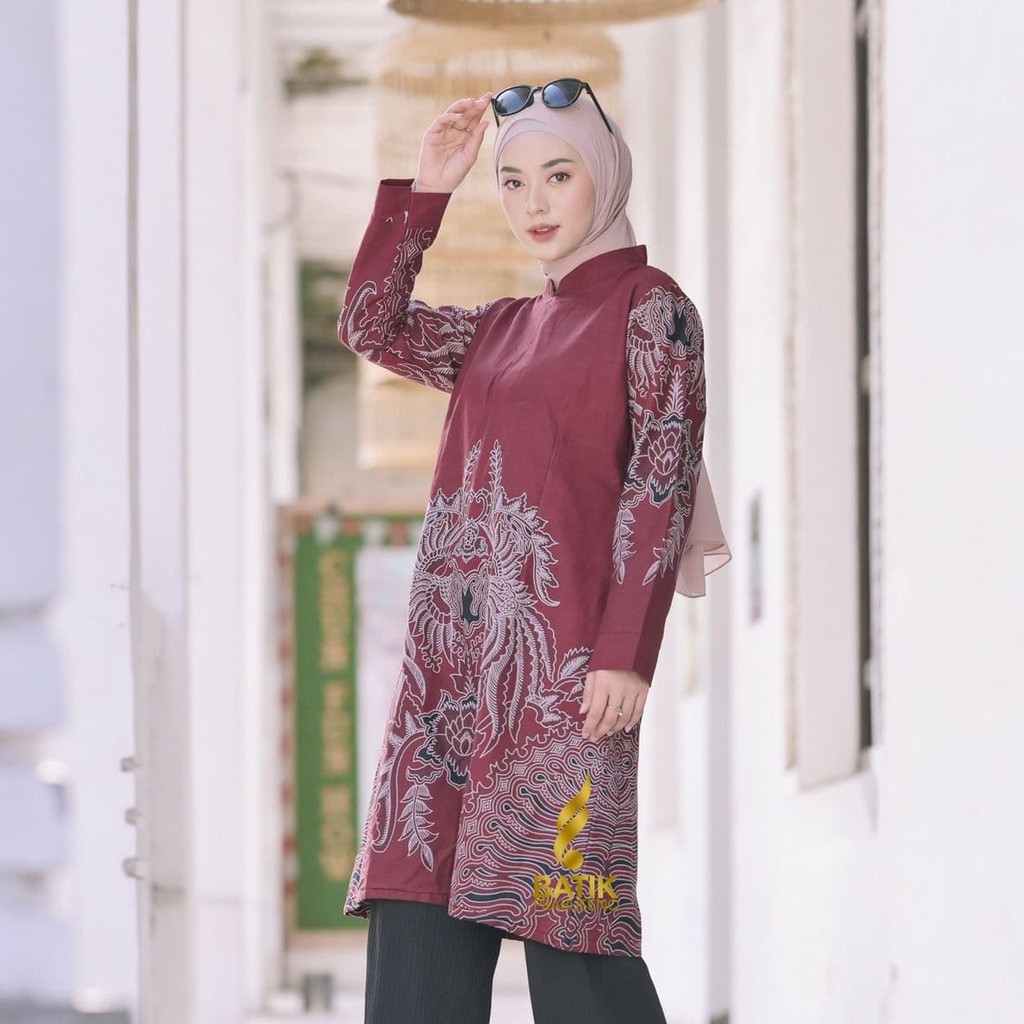 WINNY ATASAN TUNIK BAJU BATIK WANITA PRABUSENO LENGAN PANJANG KATUN PRINTING LAPIS FURING RESLITING 