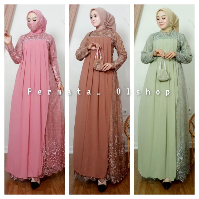 Permata Olshop / Kebaya Mandalika DJ / Gamis Kebaya Brokat Mewah / Dress Kondangan / Gamis Brukat