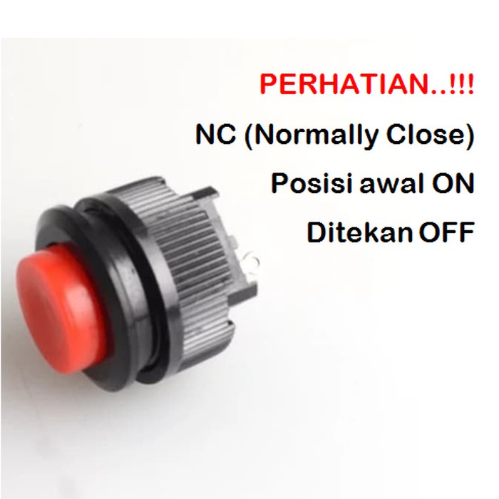 Tombol Pencet Balik Momentary NC Button Switch Bulat Merah