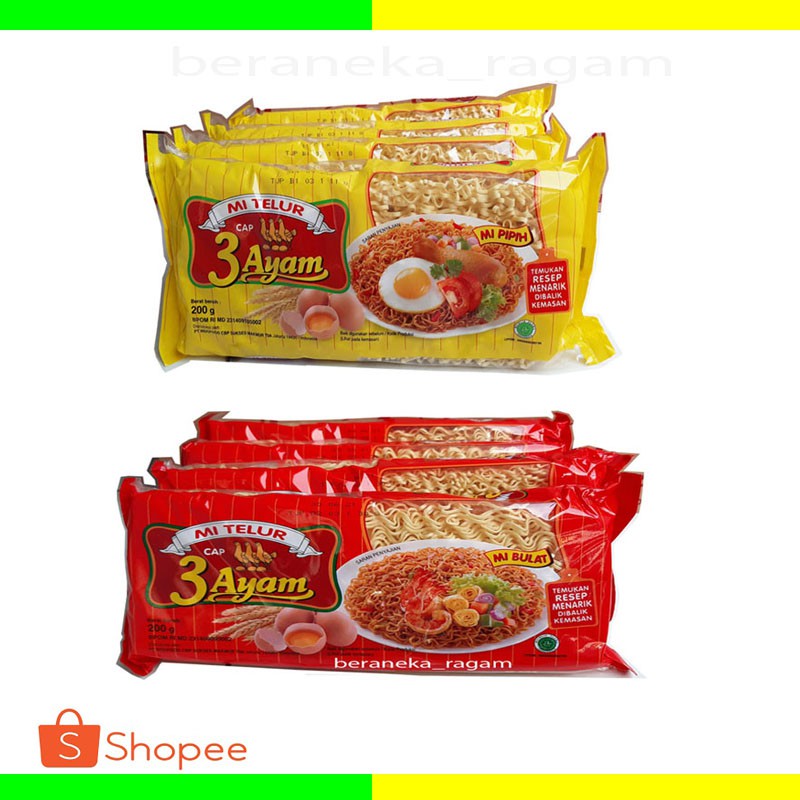 

MIE TELOR CAP 3 AYAM 200 GRAM KUNING DAN MERAH