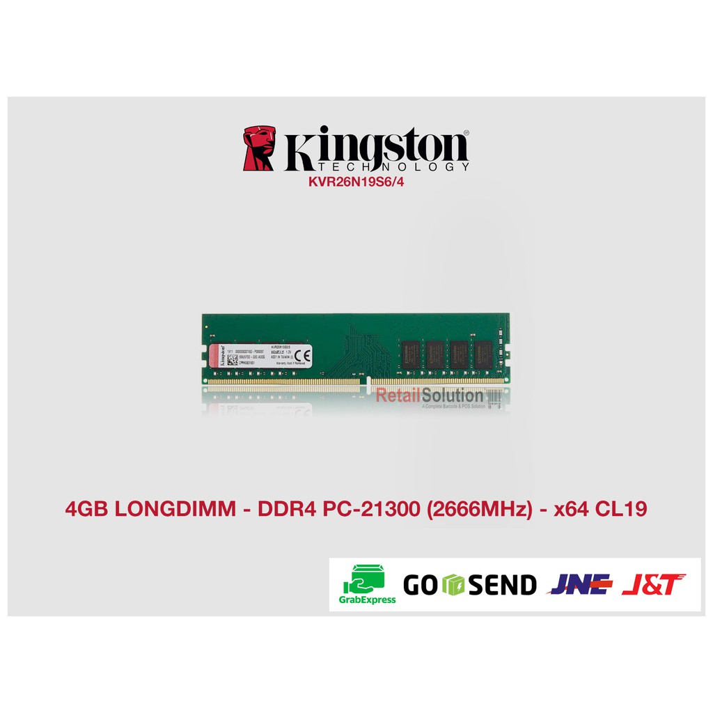 RAM KINGSTON Memory 4GB DDR4 2666MHz LONGDIMM - KVR26N19S6