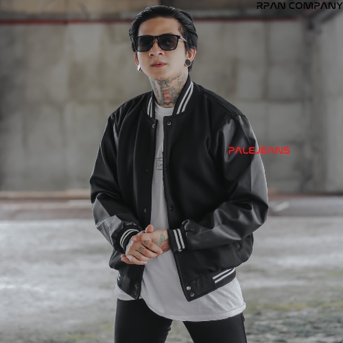 PaleJeans Varsity Jacket Leather Basic / Jaket Varsity Kulit Pria / Jaket Bomber Baseball Pria / Jaket Pria.