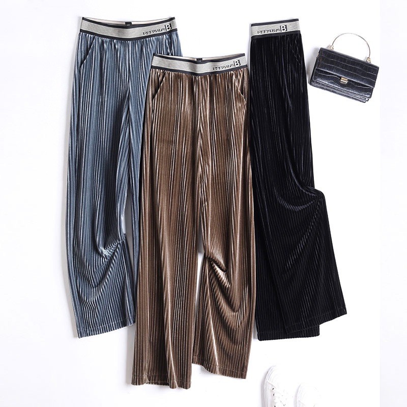 Women Long Velvet Pleated Pants Import Premium ( Celana Prisket Beludru Panjang )