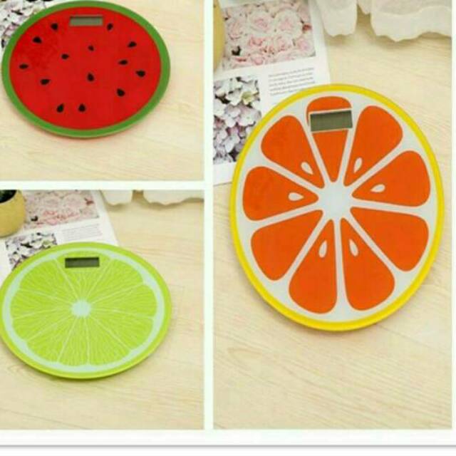 Timbangan badan digital motif buah 180kg random diameter 28cm