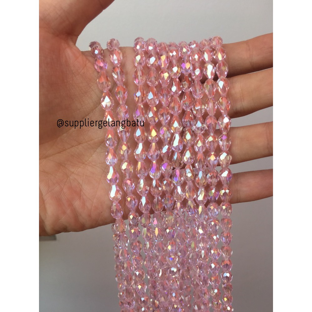 kristal Ceko tetes 10 x 6mm LIGHT PINK natural akrilik payet PREMIUM aksesoris craft supplier grosir