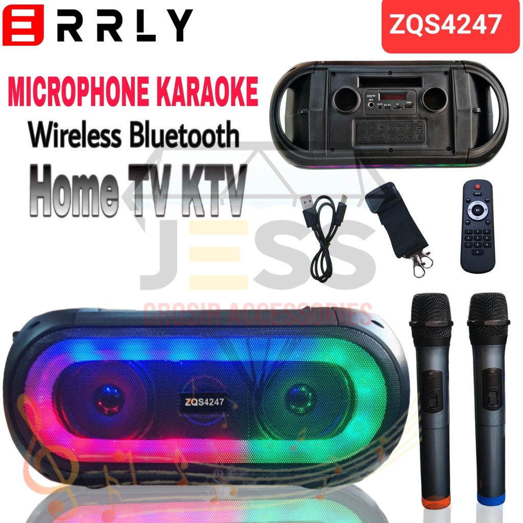 ERRLY ZQS4247 Super Bass Speaker Double Microphone ZQS-4247 Dengan Portable Speaker Nirkabel Stereo 16W Speaker Karaoke Family 2 mikrofon Super Bass n Stereo Speaker Mobile Wireless Karaoke Speaker MIC Stereo Speker Set ORIGINAL