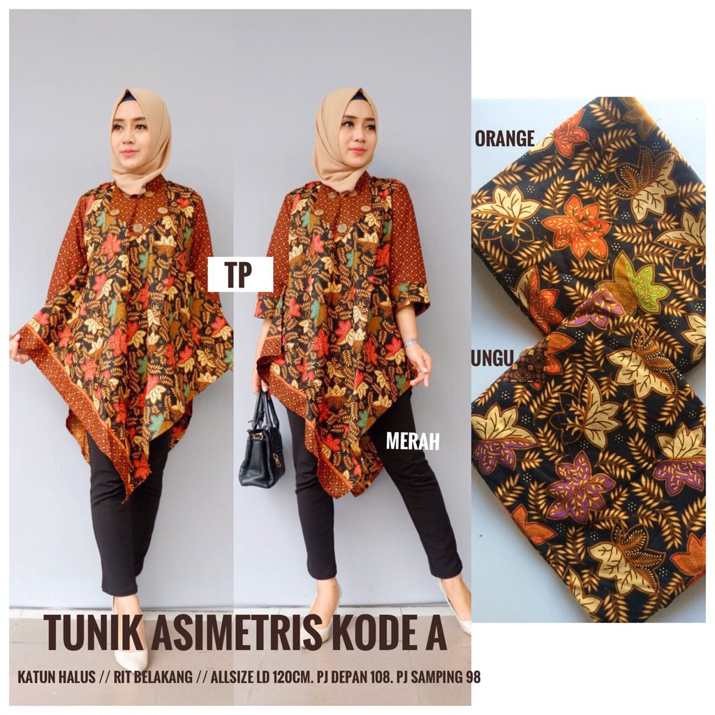 TUNIK ASIMETRIS KODE A/BATIK/BAJU KEKINIAN/MURAH WANITA ...