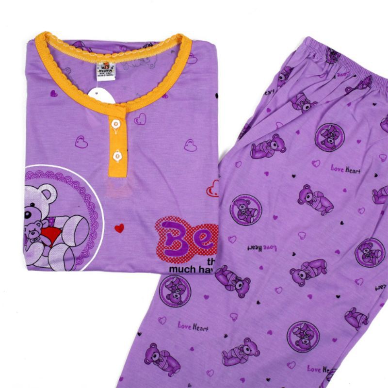 BAJU TIDUR SET PIYAMA DEWASA LENGAN PENDEK CELANA 3/4 MOTIF BEAR GIRL