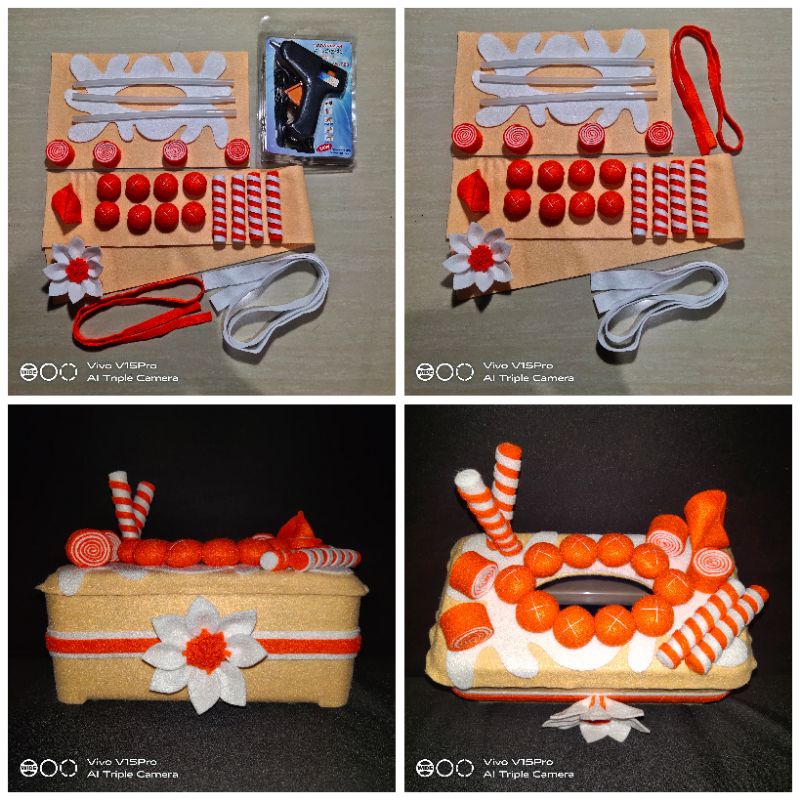 Paket DIY Kerajinan Tangan Prakarya Handmade Kotak Tissue Flanel BALL CHOCO ORANGE Karakter Unik Luc