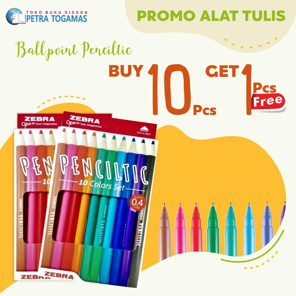 

Ballpoint/Bulpen/Pulpen/Bolpoin Zebra Penciltic Set (10 Colors) + Free 1 Pcs
